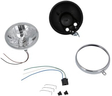 AKF Set: H4 Scheinwerferumbau Klarglas, Kunststoffgehäuse mit Chromring und Halteklammern - für Simson S50, S51, S70