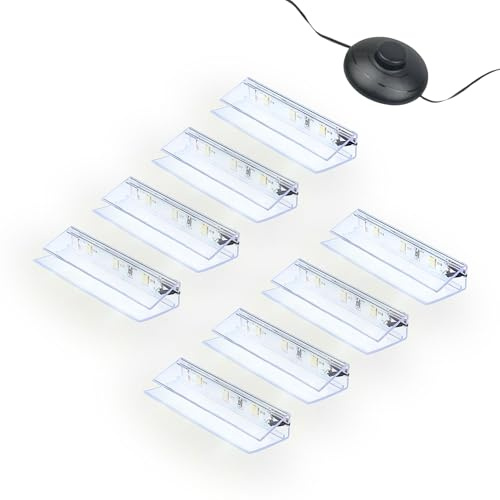 kalb | LED Glaskantenbeleuchtung Ambilux Clip transparent 3000K 5000K 1-10 Sets für Glasböden 4-10mm Fußschalter Glasbodenbeleuchtung erweiterbar um Dimmer/Controller Plug & Play (kaltweiß, 8er Set)