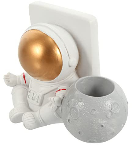 SHINEOFI Weißer Harz Astronauten Organizer für Schreibtisch und Handystütze