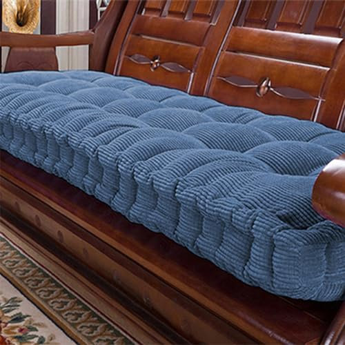 Dickes und flauschiges Bankkissen für 2/3 Sitze, Samt-Bodenkissen für Zuhause, Terrasse und Schaukel, 60 x 30 cm, Blau