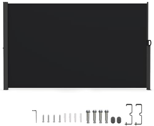 COSTWAY Brise-Vue Rétractable 3 x 1,8 M, Store Latéral Extérieur avec Poignée Latéral, Écran d'Intimité Pliable en Aluminium pour Bureau Balcon Piscine Terrasse Jardin (Noir)
