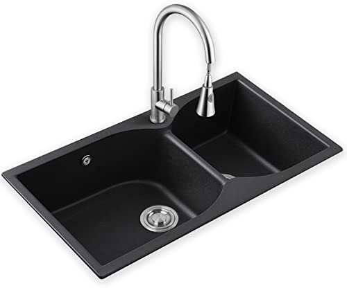 Fregadero de cocina de piedra de cuarzo con doble cuenco para verduras, fácil de limpiar