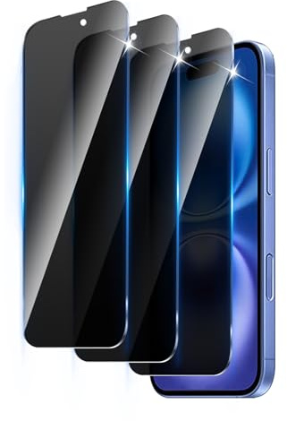 LZAYN 3 Pack Privacy Screen Protector for iPhone 16 Plus/iPhone 15 Plus | Impact-Resistant,Anti-Scratch,Bubble Free,Black Anti Spy Tempered Glass Film,Easy Installation