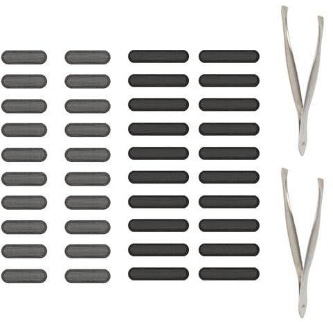 PATIKIL Phone Dustproof Net Stickers, 40 Pcs Phone Speaker Anti Dust Protector Cover Universal Speaker Mesh Sticker with Tweezer for Mobile (0.87x0.2/0.63x0.2), Black