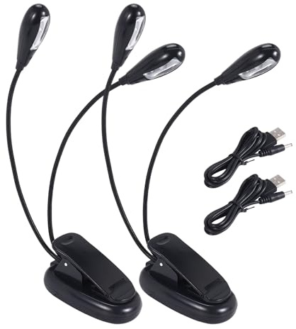 Plomevry 2Pcs Music Stand Light Clip on LED Book Lights Dual Arm Reading Lights for Books in Bed 360 Degree Adjustable Clip