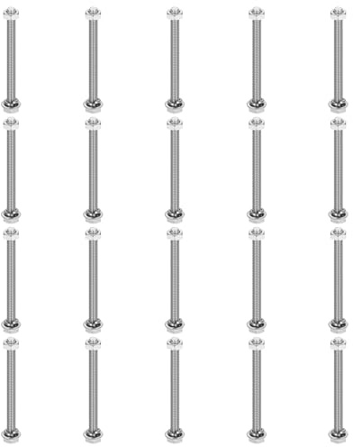 sourcing map Juego de 20 tornillos de cabeza hexagonal de acero inoxidable 304 M4 x 45 mm, tuercas, arandelas planas y de bloqueo, totalmente roscado, acabado brillante para el hogar, electrónica