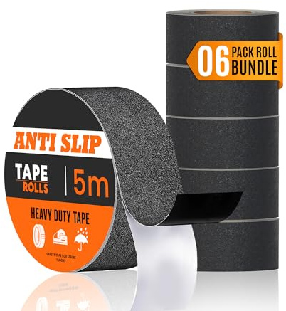 LEDSone 6 Rolls Heavy Duty Black Anti Slip High Traction Tape for Stairs Steps Ramps Walkways Decking Indoor Outdoor Safety Grip Strip Waterproof Self Adhesive Non Slip Tapes for Home Office