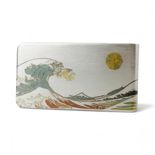 UtilityNest Engraved Seigaiha Waves & Sun Money Clip – Stainless Steel Japanese Design, Slim Cash Clip for Men, Made in The UK, Unique Symbolic Gift (Clip Only)