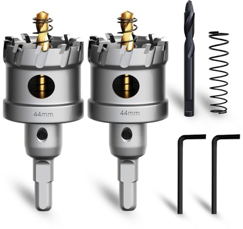 METOTY 44mm 2PCS Carbide Hole Saw Set,Heavy Duty Tungsten Carbide Tipped Hole Cutters Set with a nitrided Step Drill and L-flench, for Steel Iron,Aluminum,Stainless stell