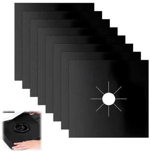 Gas Stove Hob Burner Protectors, 27 x 27 cm Non-Stick Stovetop Burner Liner Cover, Reusable Washable Removable Free Cutting High Temperature Resistant Gas Range Mats for Kitchen, 8 Sheets (Black)