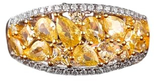 Beydodo Anello da donna in oro bianco 375 585 750, con gocce di citrino e moissanite, anelli di fidanzamento Memoir per matrimonio, misura 49-65, 20 (19,1), metallo prezioso, Citrino Moissanite