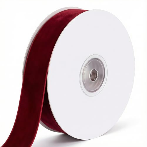 20mm Dark Red Velvet Ribbon,10 Yards Christmas Ribbon for Gift Wrapping Xmas Tree Decoration Bouquets,Burgundy Velvet Ribbons for Bows Making,Holiday & Party Decoration
