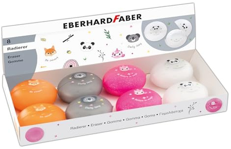 Eberhard Faber Tier-Radiergummi, 8 Stück, trendige, niedliche Bleistift-Radiergummis, für Standard-Bleistifte, Cartoon-Tier, Neuheit, Schreibwaren, Geschenke, Partytütenbedarf, Schule, Büro, Zuhause