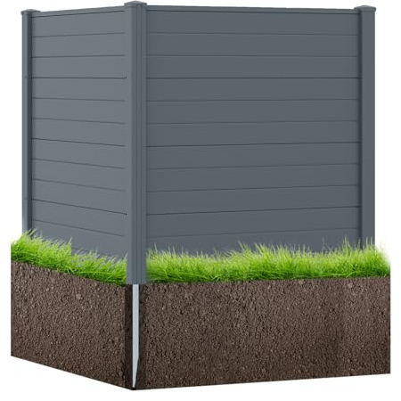 HOMASIS Clôture de Jardin, Panneau Brise Vue Extérieur avec Piquets de Sol Métalliques, Kit de Panneaux de Confidentialité pour Climatiseur, Poubelles, Clôture Extérieure (Gris, 123 x 123 cm)