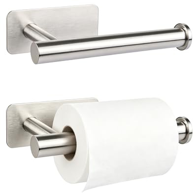 Acual Toilettenpapierhalter 2 Stück, Klopapierhalter Ohne Bohren | Klorollenhalter Selbstklebender, WC Papier Halterung,Edelstahl Toilettenpapierhalter Ohne Bohren für Badezimmer&Küche -Silber