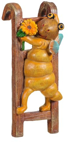 DRESSOOS Bee Plants Pot Hanger - Miniature Resin Climbing Bee Flower Pot Figurine for Garden Outdoor Fairy Garden Fence Lawn Wall