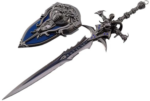 FDEFIRTFG Gaming-Sammlerstücke, Frostmourne Schwert 30CM Wow Löwenkopf Schild Lich King Metallschwert Schaum Kampfkunst Waffe Cosplay Prop
