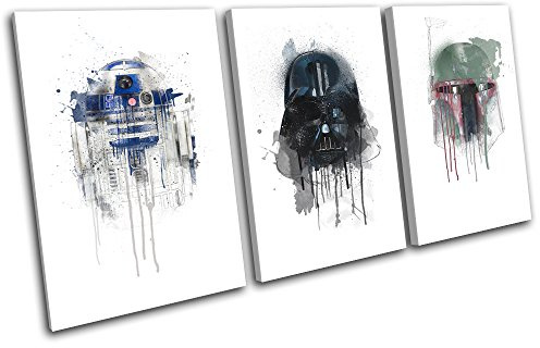 Bold Bloc Design - Star Wars Retro Paint Movie Greats 180x90cm TREBLE Canvas Art Print Box Framed Picture Wall Hanging - Hand Made In The UK - Framed And Ready To Hang