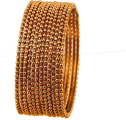Touchstone Goldene Armband-Kollektion indischer Bollywood Exotische Golden Ball Kanal dünnen Recht Designerschmuck Armband-Armbänder. Set von 12 Antique Goldton für Frauen.