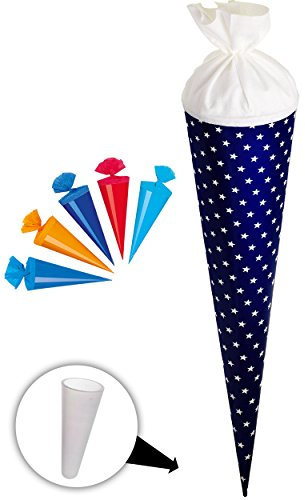 Set Schultüte + 5 kleine Zuckertüten/Rohling - blau - Sterne weiß - einfarbig bunt - 15 cm - rund - mit Filzabschluß - Zuckertüte - mit/ohne Kunstst..