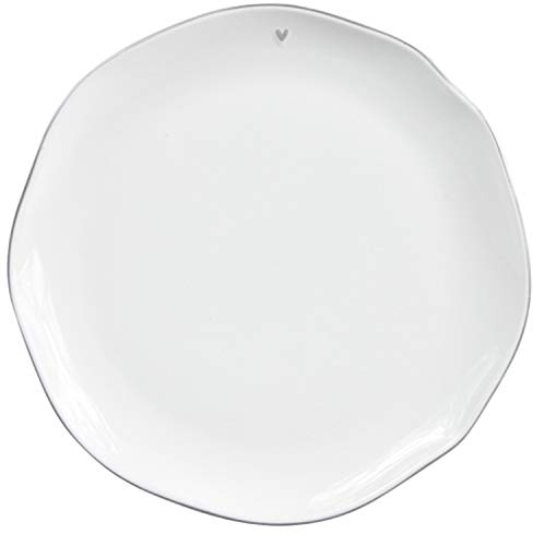 Bastion Collections Frühstücksteller weiß und kleines Herz in grau, Keramik, merhfarbig, 23 cm