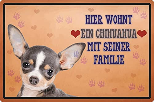 Blechschild 20x30cm gewölbt Hier wohnt ein Chihuahua Hund Deko Geschenk Schild