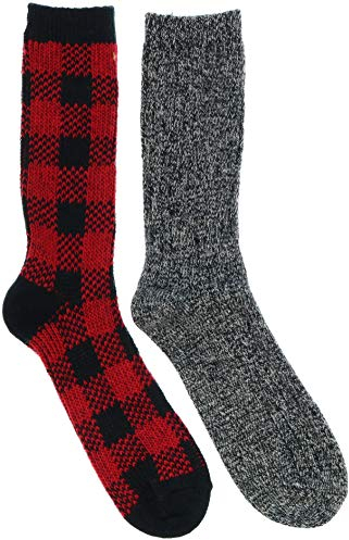 Woolrich Men's Merino Blend Thick Socks (2Pr) (Large, Black Plaid)