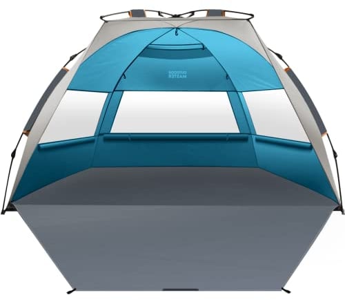 OutdoorMaster Pop Up 3-4 Person Beach Tent X-Large - Easy Setup, Portable Beach Shade Canopy Folding Sun Shelter with UPF 50+ UV Protection Removable Skylight Family Size (Ocracoke Coast)