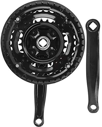 High Carbon Steel Bike Crankset 24-34-42T with Chain Cover, Durable Crank for Variable Speed Mountain and Road Bicycles, Easy Installation, 170mm Length, Black