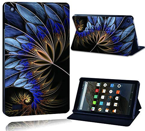 FINDING CASE Fit Amazon Fire 7 (5th Gen 2015) Leather Cover - PU Flip Leather Smart Lightweight Shell Stand Cover Case for Fire 7 (5th Gen 2015) (Fire 7 (5th Gen 2015), blue feather)