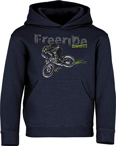 Baddery Fahrrad Pullover Kinder : Freeride Downhill - Sport Hoodie für Jungen und Mädchen - Outdoor Pulli Mountain Bike (Navy 128)