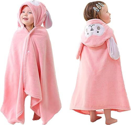 HUOCAI Premium Hooded Towels For Kids 33x59 inch | Beach Or Bath Towel | Rabbit design | Ultra Soft and Extra Large | 100% Cotton Childrens Swimming/Bath Towel with Hood for Girls (Pink)