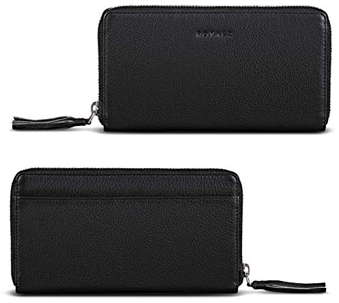 ROYALZ 'Helena' Vintage Leder Portemonnaie Damen groß Reißverschluss viele Fächer Geldbörse Damen RFID Schutz Geldbeutel Frauen Leder, Farbe:Schwarz