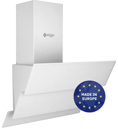 Wiggo Hotte aspirante 60 cm sans tête I évacuation d'air recirculation hotte aspirante 300 m³/h – Écran tactile LED 3 niveaux I Hotte inclinée avec filtre à graisse & 2 filtres à charbon blanche