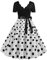 EFOFEI Dame Vintage Robes Impression Polka Dot Imprimé Robe à Carreaux à Manches Courtes Robe à Carreaux à Col Rond Blanc L
