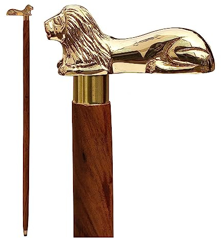 Ajuny Walking Sticks für Männer Frauen Senioren Braun Holz Faltbare dekorative Stöcke mit Lion Messing Griff 36 Zoll