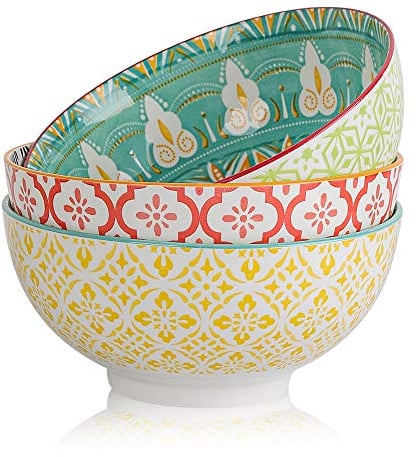 AHX Saladier Bol Ramen Porcelaine 1.7 Litres - Bol a Soupe | Salade| Pates | Nouille | Poke - Lot de 3 Grand Bol 20 cm - Utilisable au Micro Ondes et au Lave-Vaisselle
