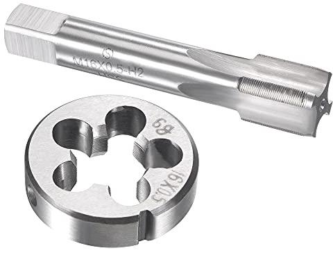 sourcing map M16 x 0,5 mm Set di maschi e matrici metrici, filettatura macchina con filiera rotonda, kit per riparazione di dadi e bulloni