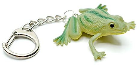 Miniblings Frosch Schlüsselanhänger 47mm Pfeilgiftfrosch Dendrobaten grüne Streifen - Handmade Modeschmuck I Anhänger Schlüsselring Schlüsselband Keyring