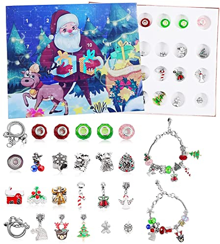 Schmuck Adventskalender,24 Tage Countdown Kalender Schmuckset,Weihnachtskalender Schmuck Adventskalender,adventskalender schmuck DIY Schmuckherstellung Kit,Girls’ Christmas Advent Calendar