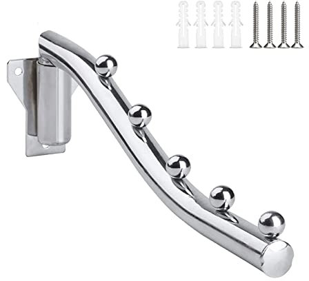 Wall Mount Clothes Hanger,180° Folding Clothes Rail for Bedrooms,Laundry Rooms,Bathrooms(5 Hooks Length 28 CM)
