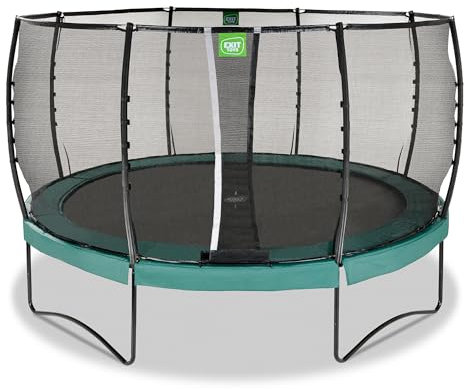 EXIT Toys Allure Premium Rundes Trampolin - ø427cm - Extra Lange Federn für erfahrene Springer - Mit Fußschutzsystem - Premium-Sicherheitsnetz - Wasserabweisend - Starkes rundes Trampolin - Grün