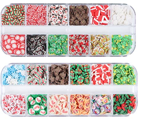 Minkissy Nageldekor Weihnachtsnagelabziehbilder 2 Boxen Weihnachten Nail Art Scheiben DIY Nagel Charms Polymer Clay Nagel Decals Dekore für Nagel Salon Xmas Party