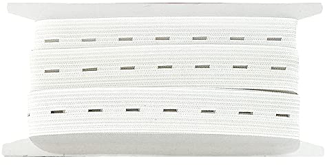 4M Goma Elástica con Ojales 4 Metros x 15mm de Ancho, Cinta Elástica con Ojales, Goma Elástica de Costura, Cinta Elástica Para Coser, Color Blanco, (101, 15mm X 4M)