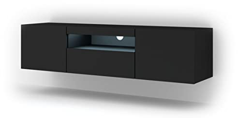 BIM Furniture Aura Meuble TV bas à suspendre ou debout universel avec LED Noir mat 150 x 37 x 42 cm