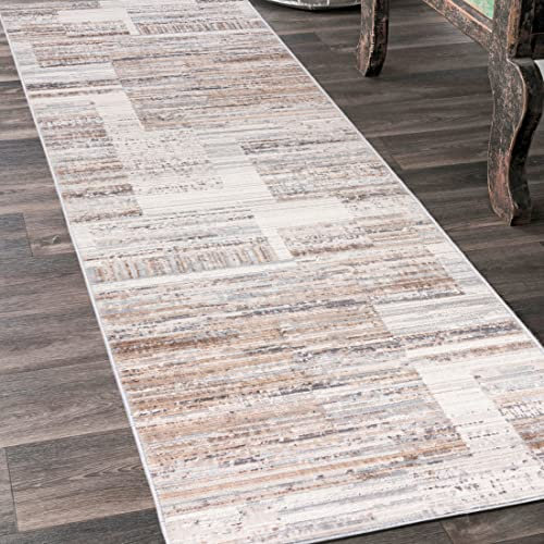 Mazovia Teppich Läufer Flur - Modern Teppichläufer – Kurzflor, Weich - für Vorzimmer Eingangsbereich Schlafzimmer Küche Korridor - Abstrakt Muster - 70 cm Breite Beige 70 x 600 cm