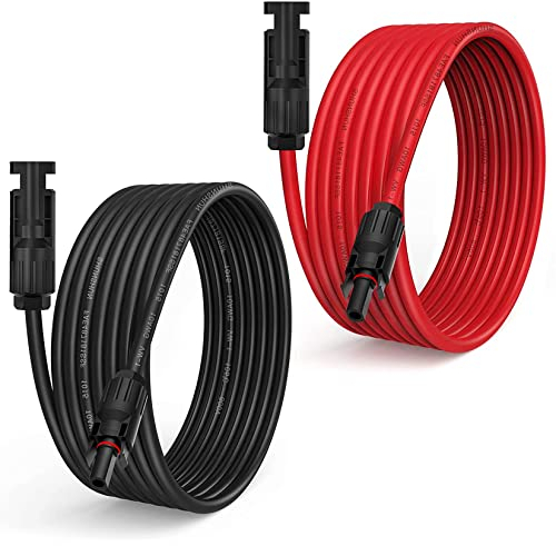 TRAMILY Cavo di prolunga solare da 5 m, 16,4, 10 AWG, con presa e spina (rosso 16 FT + 16 FT nero)