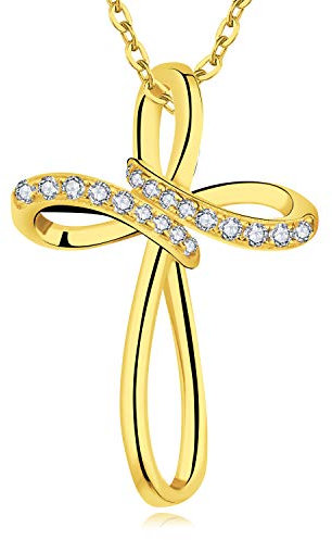 JO WISDOM Halskette Kreuz Silber 925,Kette Anhänger Kruzifix mit 3A Zirkonia mit Gelb Vergoldet,Schmuck für Frauen
