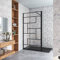 AICA Paroi de douche noire 70+40x200cm style modèle en verre trempé avec un retour pivotant 40cm et une barre de fixation extensible en carré
