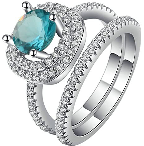 Gualiy Hochzeit Ring Damen, Damen Ring Versilbert 2Pcs Ring Set mit Zirkonia Ring Größe 54 (17.2)